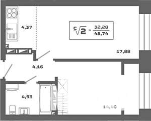 2-к квартира, вторичка, 46м2, 25/25 этаж