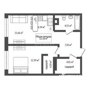 2-к квартира, вторичка, 52м2, 3/24 этаж