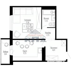 1-к квартира, строящийся дом, 46м2, 5/15 этаж