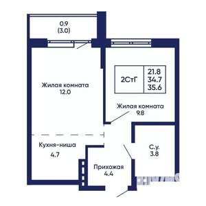 2-к квартира, вторичка, 36м2, 4/14 этаж
