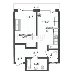 1-к квартира, сданный дом, 51м2, 3/18 этаж