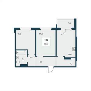 2-к квартира, вторичка, 59м2, 9/17 этаж