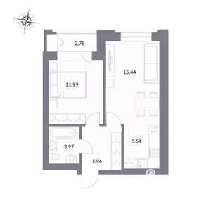 2-к квартира, вторичка, 46м2, 21/25 этаж