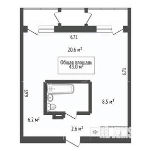 1-к квартира, вторичка, 43м2, 7/16 этаж