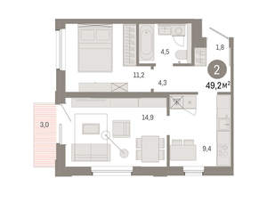 2-к квартира, вторичка, 49м2, 6/24 этаж