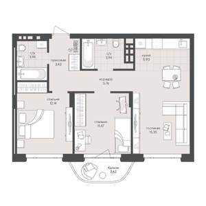 2-к квартира, вторичка, 65м2, 5/6 этаж