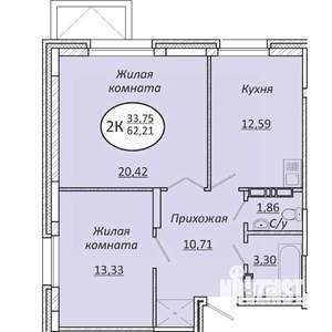 2-к квартира, вторичка, 62м2, 1/25 этаж