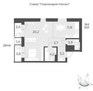 2-к квартира, сданный дом, 52м2, 10/17 этаж