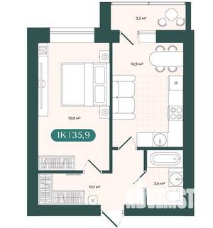 1-к квартира, вторичка, 36м2, 3/9 этаж