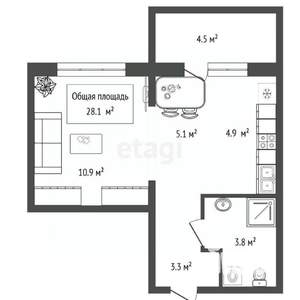 Студия квартира, вторичка, 28м2, 6/17 этаж