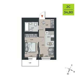 2-к квартира, вторичка, 36м2, 2/21 этаж