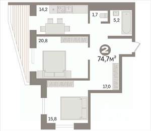 2-к квартира, вторичка, 75м2, 15/25 этаж