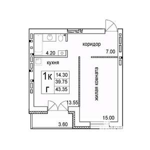 1-к квартира, строящийся дом, 43м2, 6/8 этаж