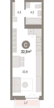 Студия квартира, вторичка, 33м2, 20/23 этаж
