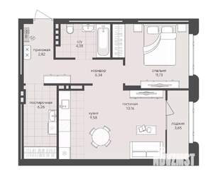 1-к квартира, вторичка, 55м2, 6/8 этаж