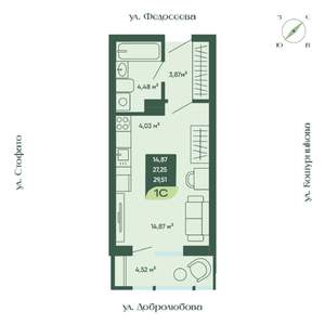 1-к квартира, строящийся дом, 30м2, 12/18 этаж