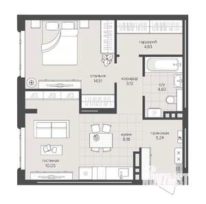 1-к квартира, вторичка, 51м2, 5/8 этаж
