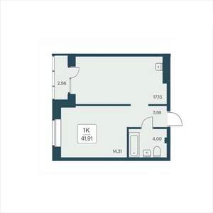 1-к квартира, вторичка, 42м2, 17/25 этаж