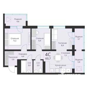 4-к квартира, вторичка, 61м2, 8/16 этаж