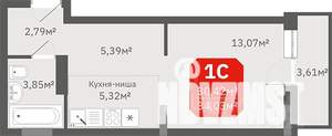 1-к квартира, строящийся дом, 34м2, 12/17 этаж