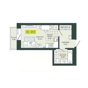 1-к квартира, вторичка, 28м2, 12/25 этаж