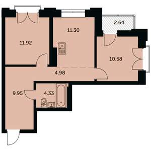 2-к квартира, строящийся дом, 54м2, 16/24 этаж