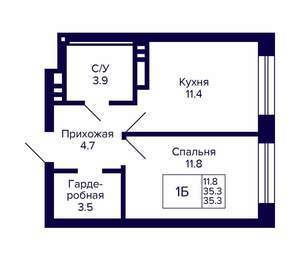 1-к квартира, вторичка, 35м2, 20/20 этаж