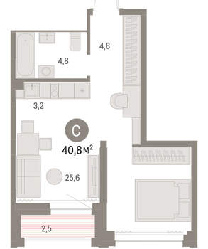 Студия квартира, вторичка, 41м2, 12/30 этаж