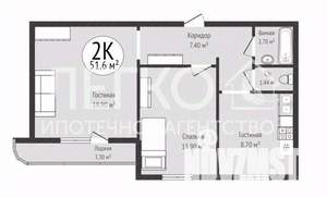 2-к квартира, вторичка, 52м2, 4/5 этаж