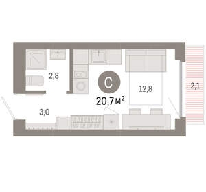Студия квартира, вторичка, 21м2, 4/12 этаж
