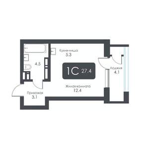 Студия квартира, строящийся дом, 27м2, 26/30 этаж