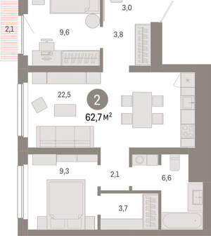 2-к квартира, вторичка, 63м2, 12/12 этаж