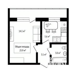 1-к квартира, вторичка, 26м2, 6/10 этаж