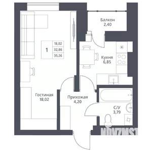 1-к квартира, вторичка, 35м2, 10/24 этаж