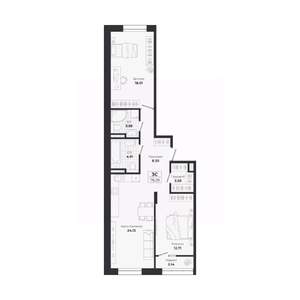 3-к квартира, строящийся дом, 75м2, 9/9 этаж