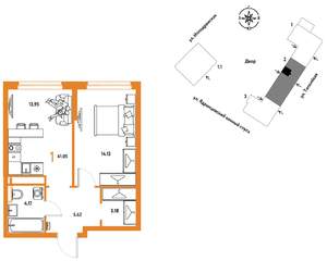 1-к квартира, вторичка, 41м2, 9/9 этаж