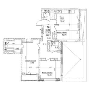 3-к квартира, строящийся дом, 82м2, 29/29 этаж