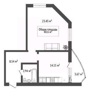 1-к квартира, вторичка, 49м2, 3/27 этаж