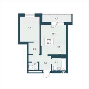 2-к квартира, вторичка, 48м2, 4/17 этаж