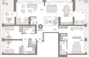 3-к квартира, сданный дом, 242м2, 10/10 этаж