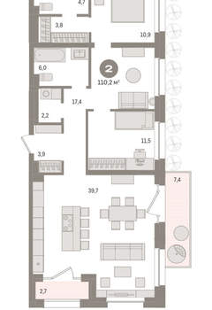 2-к квартира, вторичка, 110м2, 2/11 этаж