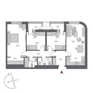 4-к квартира, строящийся дом, 96м2, 10/24 этаж