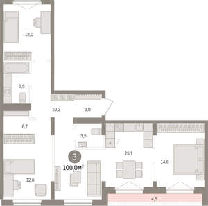 3-к квартира, вторичка, 100м2, 8/15 этаж