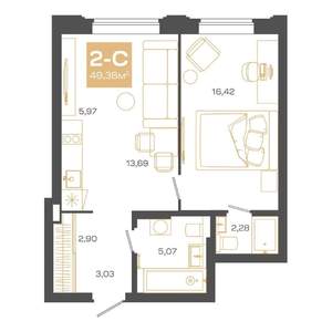 2-к квартира, строящийся дом, 49м2, 3/24 этаж