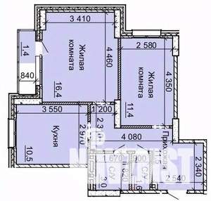 2-к квартира, строящийся дом, 56м2, 5/16 этаж