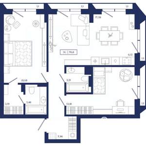 3-к квартира, вторичка, 77м2, 6/13 этаж