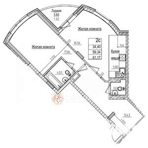 2-к квартира, вторичка, 59м2, 4/16 этаж
