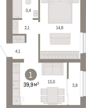 1-к квартира, вторичка, 40м2, 9/15 этаж
