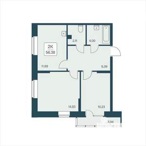 2-к квартира, вторичка, 56м2, 18/25 этаж