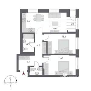 3-к квартира, вторичка, 68м2, 6/20 этаж